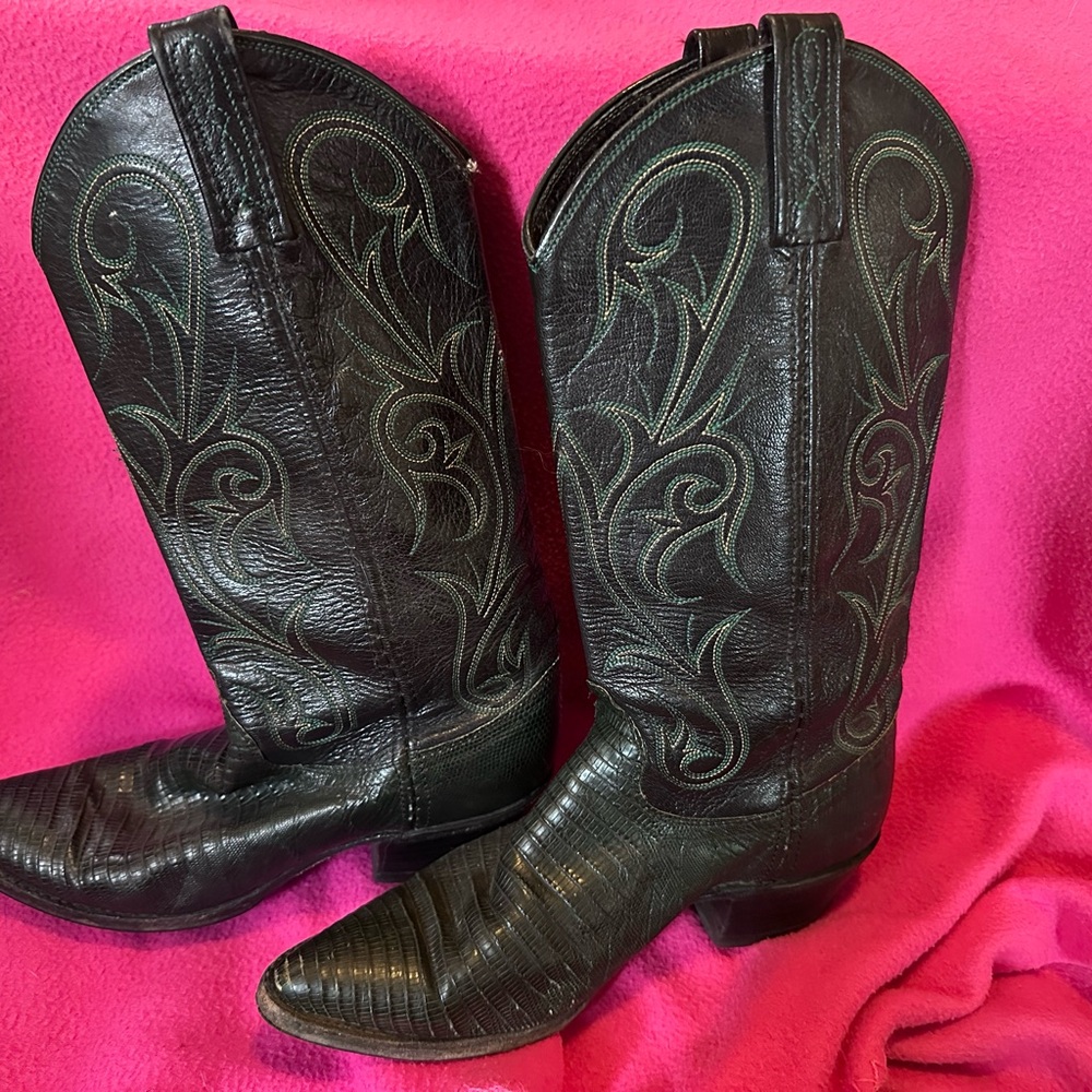 Dan Post Black Leather Boots with Embroidery